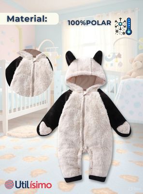 Imagen 2 del producto Enterito Con Capucha Polar  Bebé Panda Blanco y Negro 