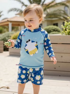 Traje de Baño Manga Larga Pantalón Corto 2 Piezas Corte Split Niño 3 a 9 años Blue Polar Bear