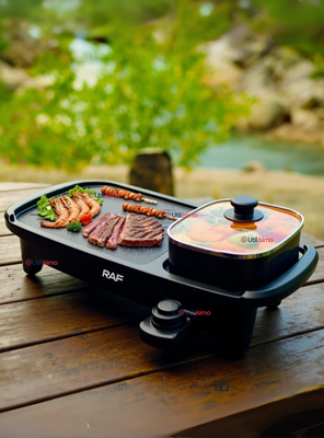 Plancha Parrillera Asador Eléctrico 2 en 1 Churrasquera Color negro