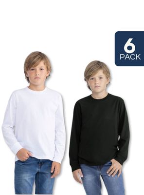 Imagen 1 del producto Pack 6 Camisetas Algodón Primera Capa Polera Invierno Niño Blanco Y Negro