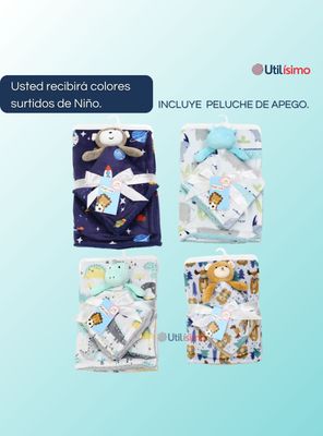 Imagen 2 del producto Set Manta Frazada Polar Para Bebé Niño + Peluche de Apego