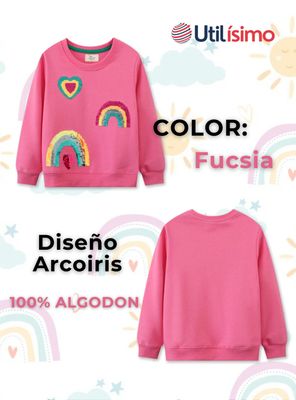 Imagen 2 del producto Polerón Algodón Cuello Redondo Niñas Fucsia Arcoiris