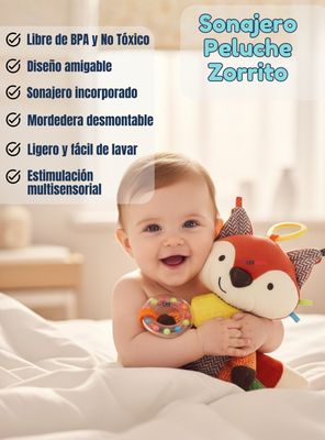 Imagen 2 del producto Juguete Peluche Animales Sensorial Mordedor Y Sonajero Diseño Zorrito para Niña y Niño