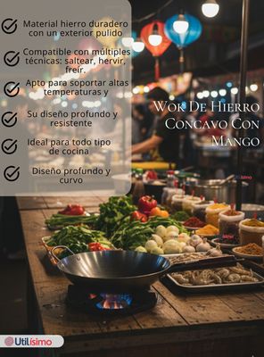 Imagen 2 del producto Sartén Wok de Hierro Concavo Con Mango de 34cm Plateado