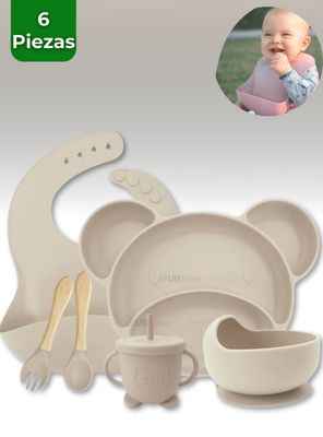 Imagen 1 del producto Set De Alimentación Bebé Silicona 6 Piezas Libre BPA Beige