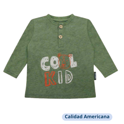 Polera Manga Larga Niño CoolKid Verde Tedmimak 100% Algodón