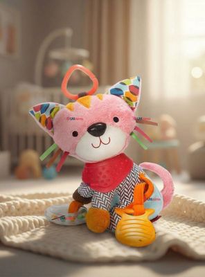 Juguete Peluche Animales Sensorial Con Mordedor Y Sonajero Diseño Gatico Niña y Niño