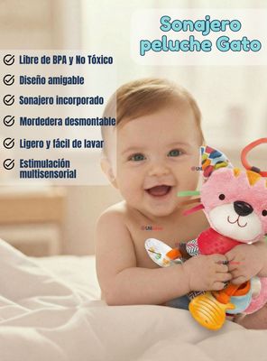 Imagen 2 del producto Juguete Peluche Animales Sensorial Con Mordedor Y Sonajero Diseño Gatico Niña y Niño