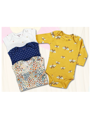 Imagen 2 del producto Pack 4 Bodys Tedmimak Niña Manga Larga Mariposas 100% Algodón