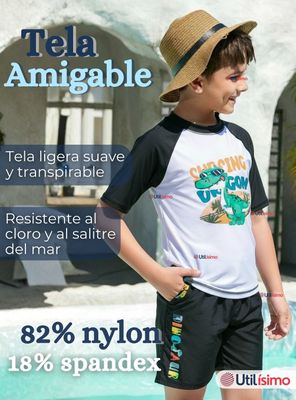 Imagen 2 del producto Traje de Baño Polera Manga Corta Pantalón Corto 2 Piezas Corte Split Niño 3 a 9 años Black Dinosaur