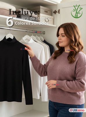 Imagen 2 del producto Pack 6 Camisetas Poleras Bambú Primera Capa Cuello Beatle Manga Larga Colores Surtidos Mujer