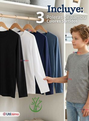 Imagen 2 del producto Pack 3 Polera Camiseta Bambú Cuello Redondo Primera Capa Manga Larga Colores Surtido Niño