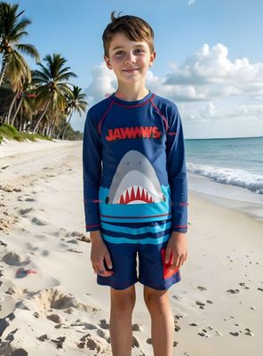 Traje De Baño 2 piezas Polera Manga Larga y Pantalón Corto Niño de 3 a 11 años Blue Shark