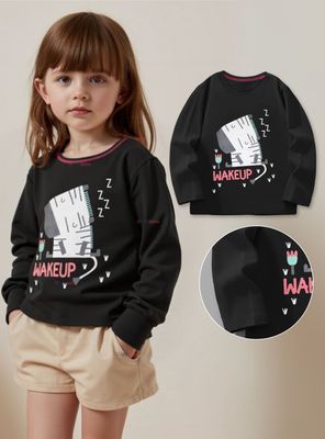 Polera Algodón Manga Larga Niñas Camiseta Negro Cebra