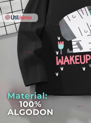 Imagen 2 del producto Polera Algodón Manga Larga Niñas Camiseta Negro Cebra