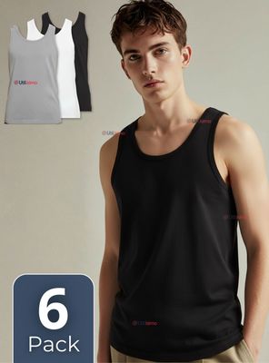 Pack 6 Camisetas Sin Manga Básicas Suaves 100% Algodón de Colores Surtidos Hombre