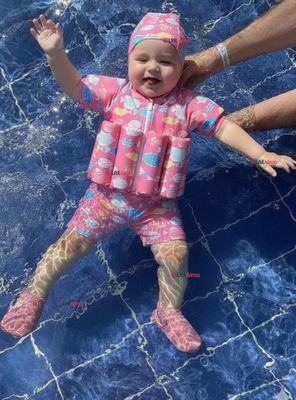 Traje de Baño Flotador Enterito Con Gorro para Niña 2 Piezas 9 a 36 Meses Pink Sea