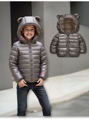 Parka Con Capucha Manga Larga Niño Negro Metalizado