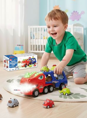 Camión Dinosaurio Con Música Luces y Función de Spray + 8 Mini Coches