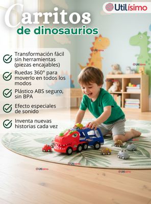 Imagen 2 del producto Camión Dinosaurio Con Música Luces y Función de Spray + 8 Mini Coches