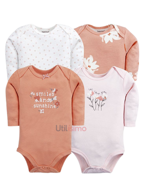 Pack 4 Bodys Tedmimak Niña Manga Larga Smile and Sunshine 100% Algodón