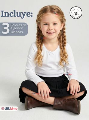 Imagen 2 del producto Pack 3 Camisetas Poleras Algodón Cuello Redondo Blanca Primera Capa Manga Larga Niña