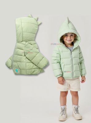 Parka Dinosaurio Con Capucha Manga Larga Niño Verde