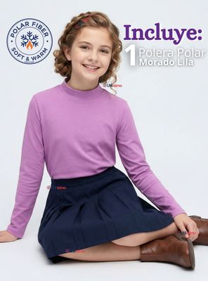 Imagen 2 del producto Polera Camiseta Polar Lila Primera Capa Cuello Beatle Manga Larga Niñas