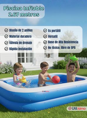 Imagen 2 del producto Piscina Inflable Rectangular 262x175x51 CM de Color Azul