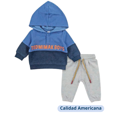Imagen 1 del producto Set 2 Piezas Polerón Con Capucha Pantalón Niño Azul Tedmimak Algodón