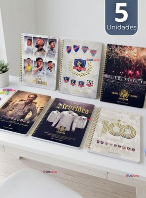 Imagen 1 del producto Pack 5 Unidades Cuadernos Colo Colo Centenario 7 mm 100 Hojas Diseños Surtidos