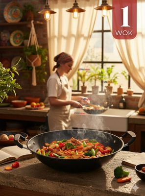 Wok de Acero Inoxidable Antiadherente 42 cm Color Negro