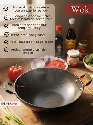 Imagen 2 del producto Wok de Acero Inoxidable Antiadherente 42 cm Color Negro