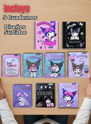 Imagen 2 del producto Pack 5 Cuadernos Universitarios Kuromi Style Proarte 7mm 100 Hojas Diseños Surtidos