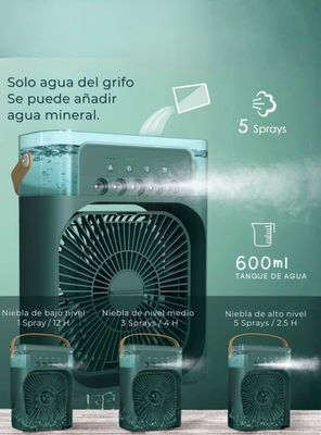 Imagen 2 del producto Climatizador Portátil Frío 4 en 1 Ventilador Humificador Enfriador Lampara LED 220v USB Verde