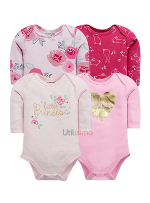 Pack 4 Bodys Tedmimak Niña Manga Larga Little Princess 100% Algodón