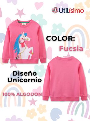 Imagen 2 del producto Polerón Algodón Cuello Redondo Niña Fucsia Unicornio