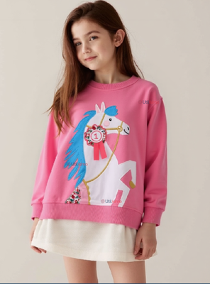 Polerón Algodón Cuello Redondo Niña Fucsia Unicornio