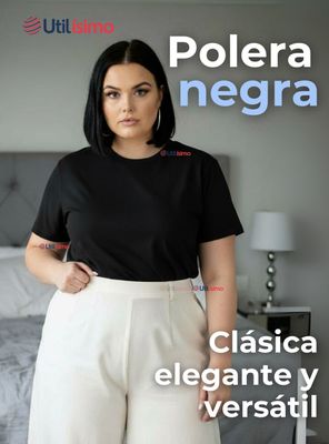 Imagen 2 del producto Polera Camiseta 100% Algodón Premium Manga Corta Básico Negro para Mujer