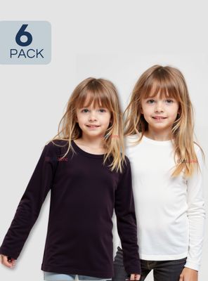 Pack 6 Camiseta Algodón Manga Larga Primera Capa Niña Polera Blanco y Negro