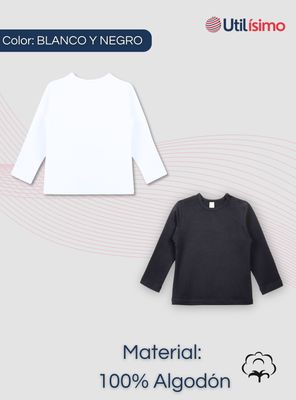 Imagen 2 del producto Pack 6 Camiseta Algodón Manga Larga Primera Capa Niña Polera Blanco y Negro