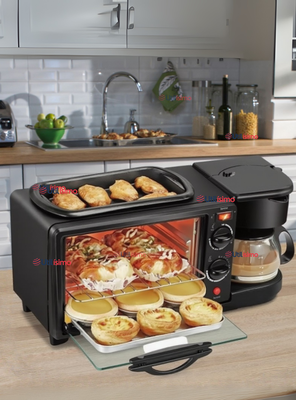 Maquina Desayuno Multifuncional 3 En 1 Horno Cafetera y Sartén