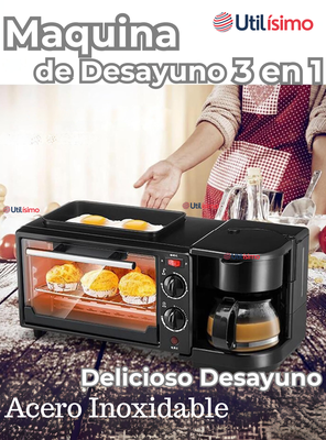 Imagen 2 del producto Maquina Desayuno Multifuncional 3 En 1 Horno Cafetera y Sartén