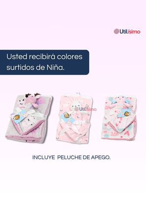 Imagen 2 del producto Set Manta Frazada Polar Para Bebé Niña + Peluche de Apego
