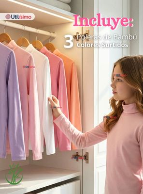 Imagen 2 del producto Polera Camiseta Bambú Cuello Beatle Primera Capa Manga Larga Colores Surtidos Niñas