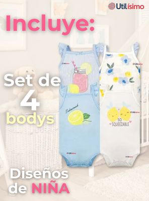 Imagen 2 del producto Pack 4 Bodys Niña Sin Manga Tedmimak 100% Algodón Princess Summer