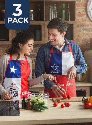 Pack 3 Delantal Cocina Chile Fiestas Patrias Bandera Chilena 60X90 CM Surtidos