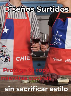 Imagen 2 del producto Pack 3 Delantal Cocina Chile Fiestas Patrias Bandera Chilena 60X90 CM Surtidos