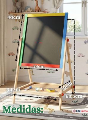 Imagen 2 del producto Pizarra Infantil 2 en 1 Tiza Plumon y Magnética Estilo Montessori 64cm