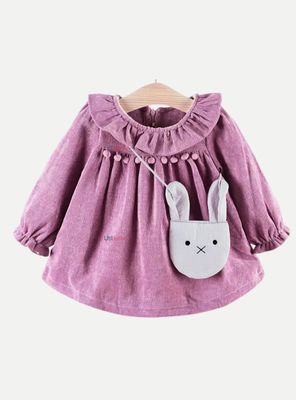 Vestido De Cotelé Con Bolso Conejo Forrado En Plush Niña Morado